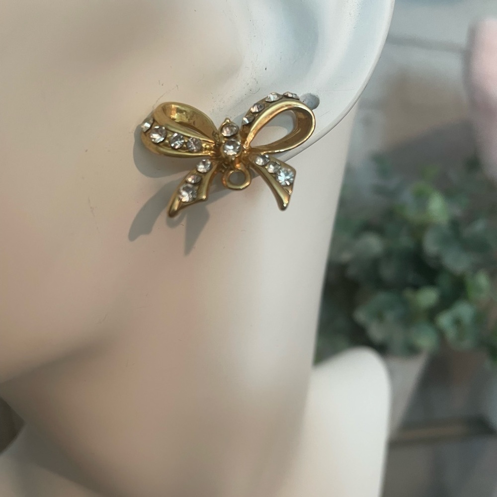 Gold Plated Bow Style Fashion Earrings With Cubic Zirconia